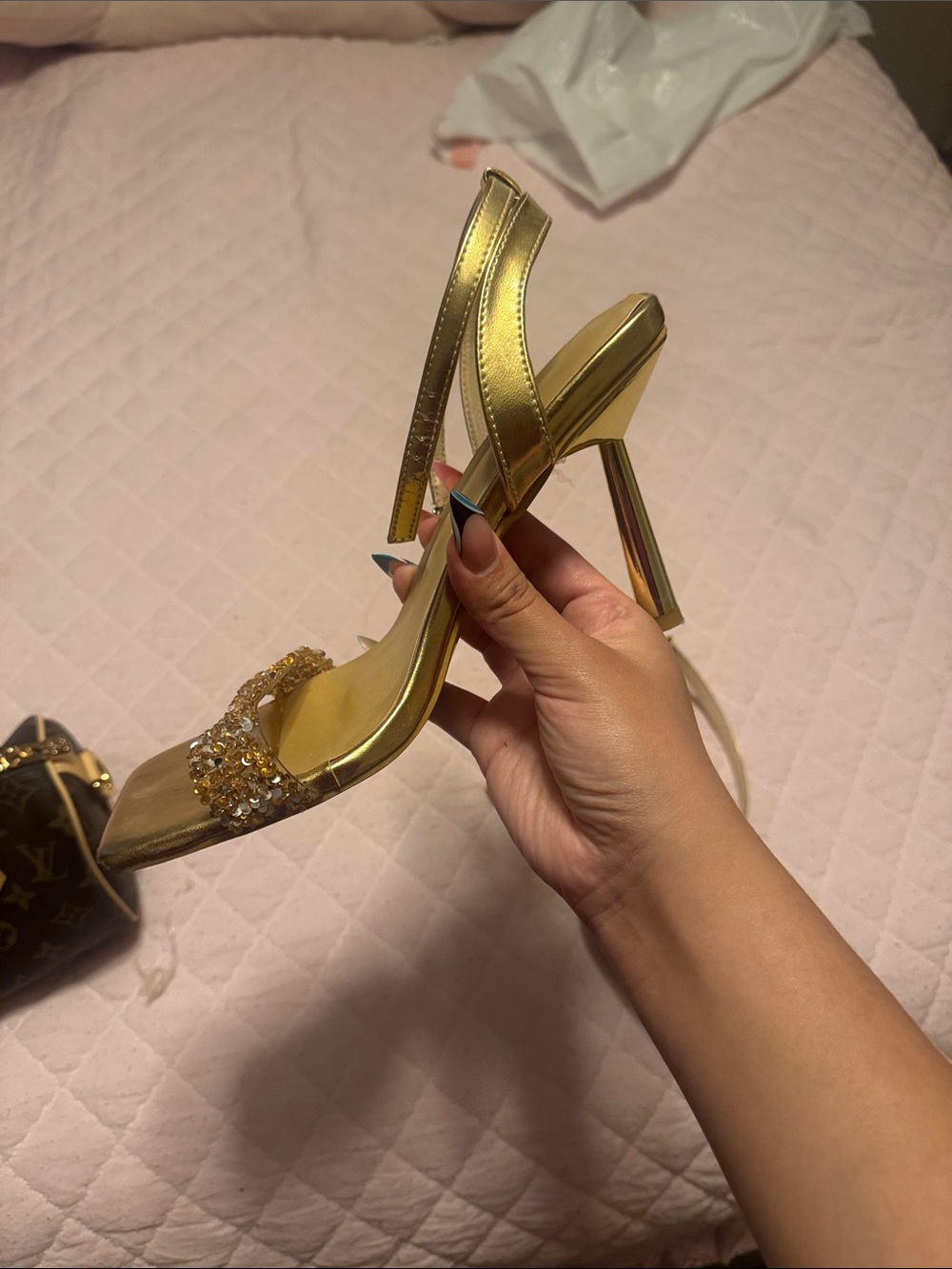 SHEIN Gold Crystal-Embellished Slingback High Heels only wore them once